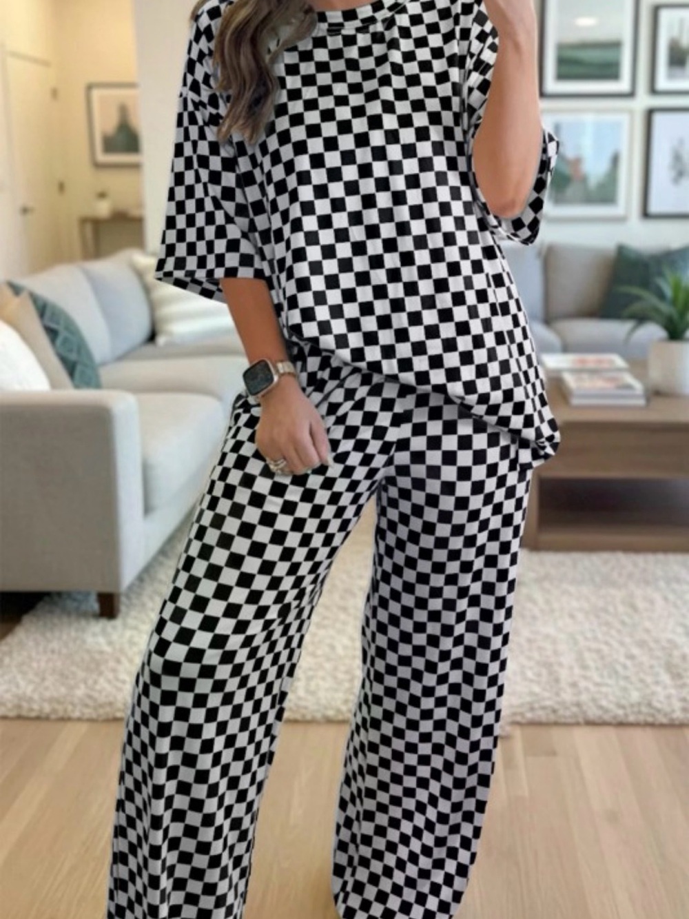 Black & White Checkerboard Loungewear Set NWOT